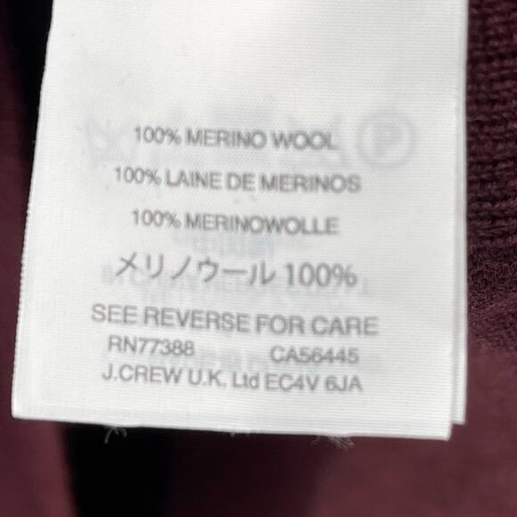 J. Crew Burgundy Wine Merino Wool V-Neck Sweater Ruffle Sleeve Size S - Picture 5 of 6